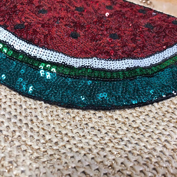 Bam Forever Watermelon/Sequins Straw Clutch Purse - Picture 3 of 14